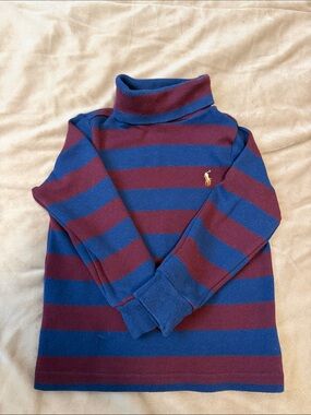 Ralph Lauren Navy Blue & Burgundy Striped Turtleneck Sweater
